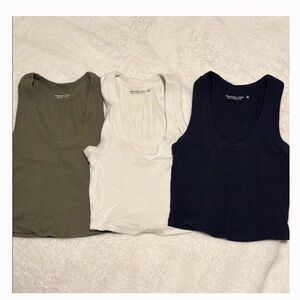 3-Pack Ribbed Tank Tops in Olive, White & Black